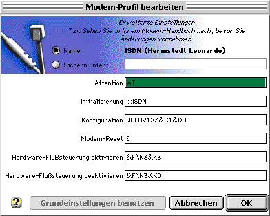 Modem Profil bearbeiten